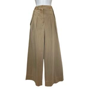 Ulla Johnson Wilde Beige Sunwashed Cotton Wide Leg High Rise Trouser Pants 6
